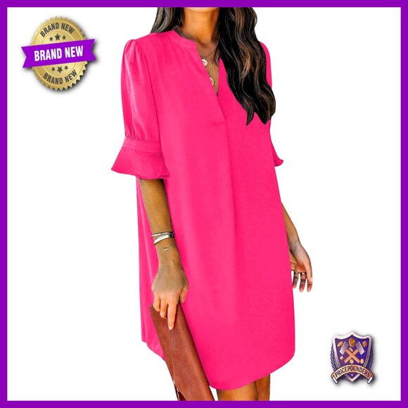 Dresses & Skirts - V-Neck Ruffle Shift Dress Summer Casual Floral Print Polyester Lightweight